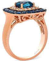 Le Vian Deep Sea Blue Topaz (1-1/2 ct. t.w.), Blueberry Sapphire (7/8 ct. t.w.) & Nude Diamond (3/8 ct. t.w.) Cushion Halo Ring in 14k Rose Gold