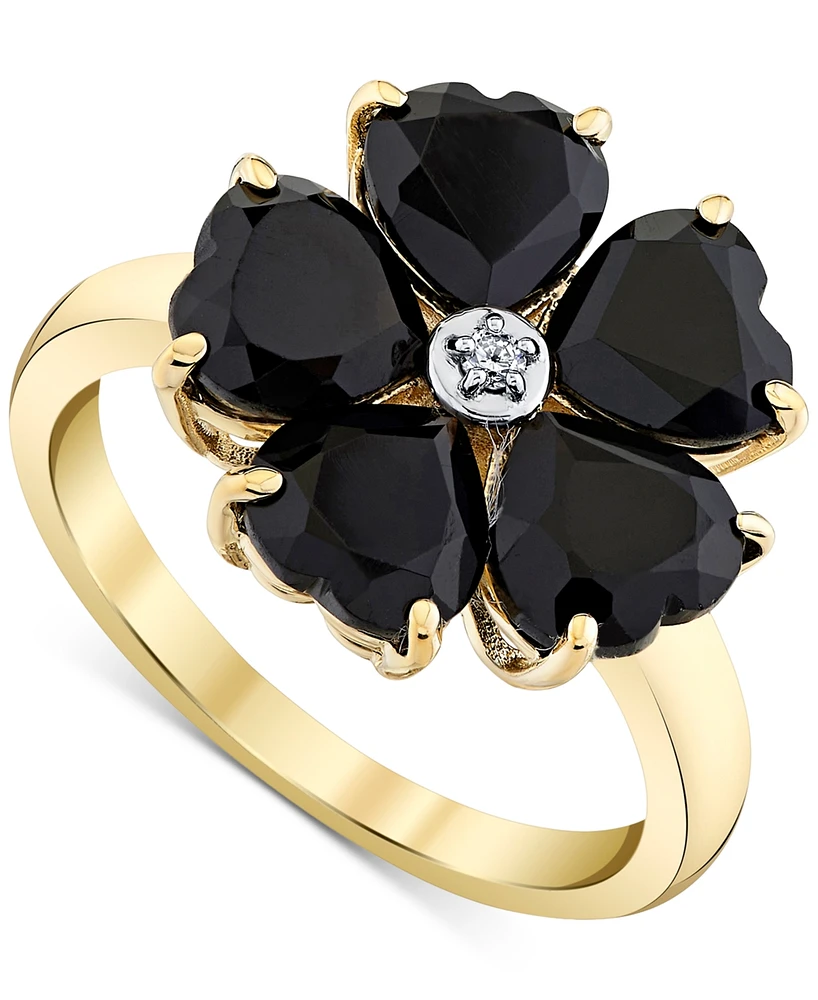 Heart Onyx (6mm) & Diamond Accent Flower Statement Ring in 10k Yellow Gold