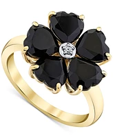 Heart Onyx (6mm) & Diamond Accent Flower Statement Ring in 10k Yellow Gold
