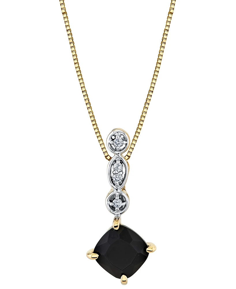 Onyx (7mm) & Diamond Accent 18" Pendant Necklace in 10k Yellow Gold