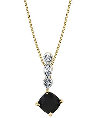 Onyx (7mm) & Diamond Accent 18" Pendant Necklace in 10k Yellow Gold