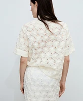 Mango Women's Openwork Floral Textured Shirt