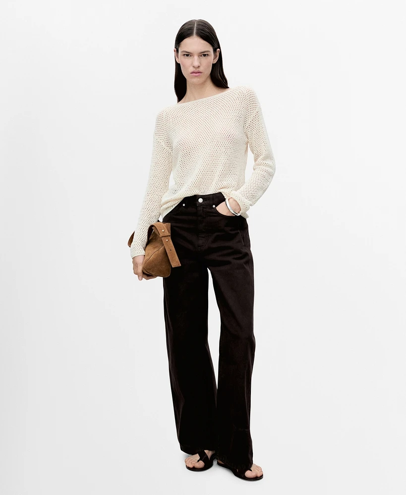 Mango Women's Open-Knit Boat Neck Sweater