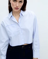 Mango Women's Seam Detail Striped Crop Shirt