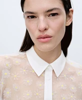 Mango Women's Floral Embroidered Semi-Transparent Shirt