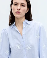Mango Women's Flower Embroidered Striped Shirt