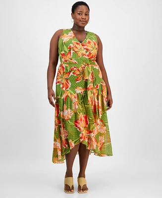 Anne Klein Plus Floral Chiffon High-Low Dress