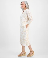 Style & Co Petite Morning Glories Tiered Eyelet Skirt, Exclusively at Macy's