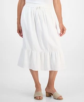 Style & Co Petite Cotton Gauze Tiered Pull-On Midi Skirt