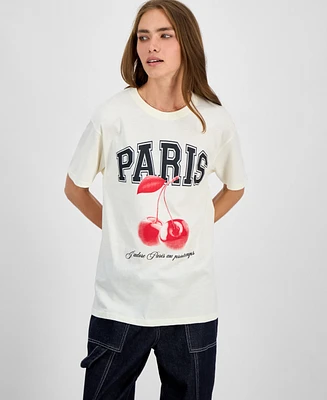 Rebellious One Juniors' Paris Cherry Graphic Print T-Shirt