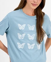 Rebellious One Juniors' Lace Applique Butterfly T-Shirt