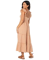 Roxy Juniors' Palmy Days Cotton Smocked-Back Tiered Midi Dress