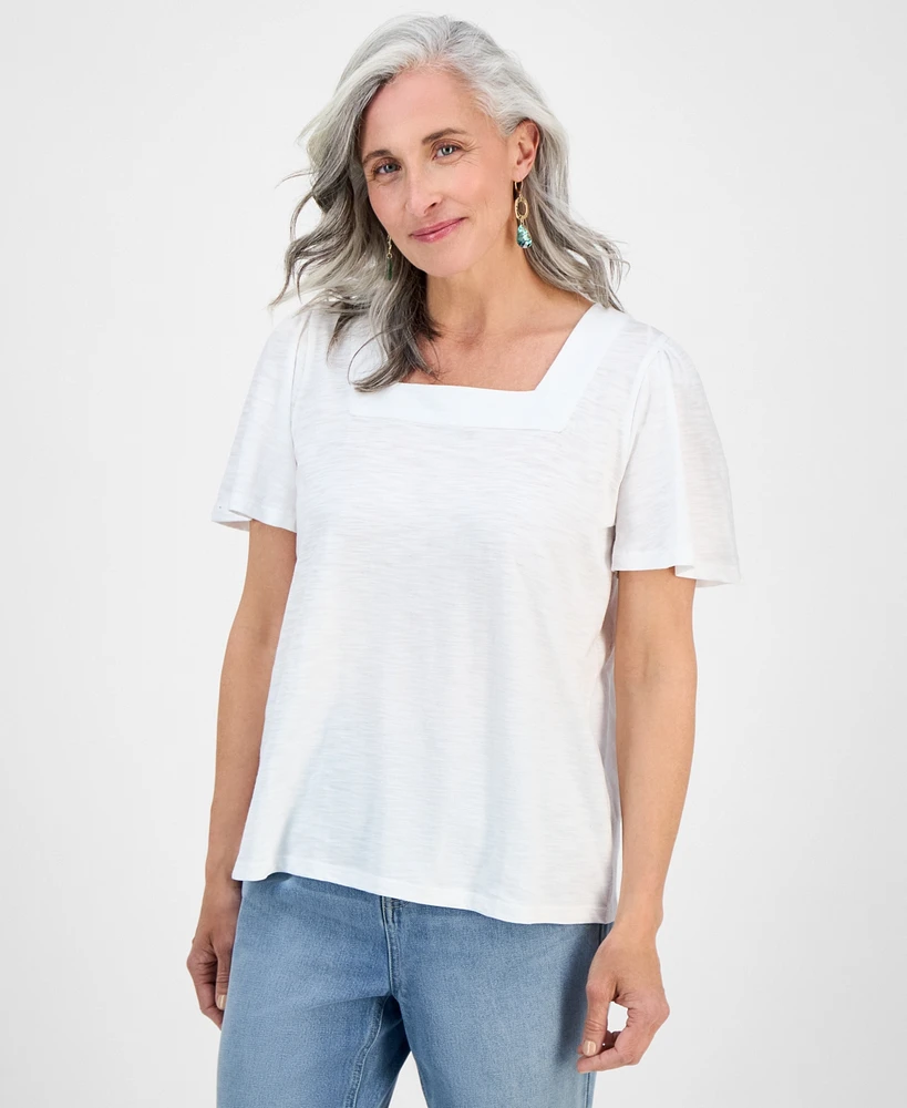 Style & Co Petite Square-Neck Short-Sleeve Top, Exclusively at Macy's
