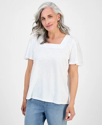 Style & Co Petite Square-Neck Short-Sleeve Top, Exclusively at Macy's