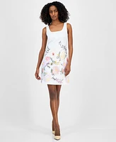 Tahari Asl Petite Embroidered Square-Neck Shift Dress