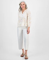 Style & Co Petite Morning Glories Contrast-Stitched Blouse, Exclusively at Macy's