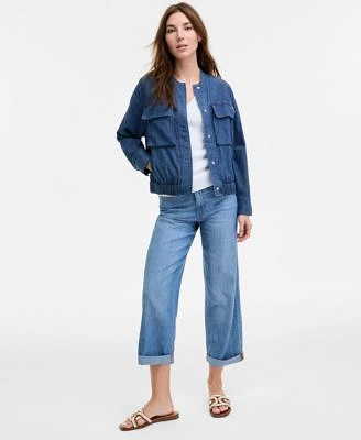 Tommy Hilfiger Womens Chambray Utility Bomber Jacket Crochet Trim Sweater Tank Chambray Utility Jeans