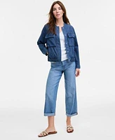 Tommy Hilfiger Womens Chambray Utility Bomber Jacket Crochet Trim Sweater Tank Chambray Utility Jeans