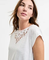 Jones New York Women's Lace-Inset Dolman Short-Sleeve Top