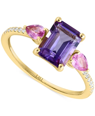 Lali Jewels Multi-Gemstone & Diamond (1/20 ct. t.w.) Ring 14k Yellow Gold