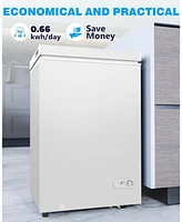 Cowsar 3.5 Cu.Ft Chest Freezer with Removable Basket and Bottom Defrost Water Drain Freestanding Top Open Door, Deep Freezer, Mini Freezer with Adjust