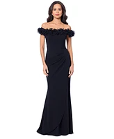 Xscape Women's Scuba-Crepe Ruffled Off-The-Shoulder Fit & Flare Gown