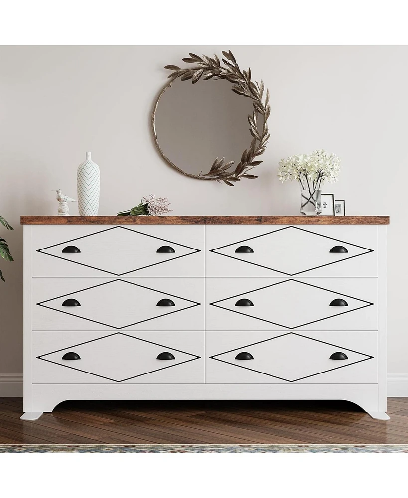 6 Drawers Cabinet for Barthroom, 59" Wood Storage Chest