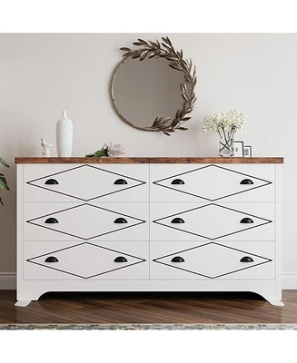 6 Drawers Cabinet for Barthroom, 59" Wood Storage Chest