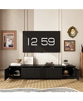 Tv stand with two doors and three drawers, multi-purpose media console, black wood entertainment center