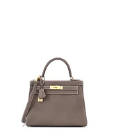 Pre-Owned Hermes Kelly 28 Handbag Grey Clemence with Gold Hardware