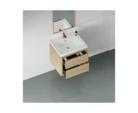 Casainc 24" Wall-Mounted Bathroom Vanity with Sink, Floating Storage Cabinet Stone Resin Countertop and Soft Close Drawers, Natural Oak
