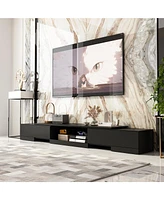 Tv stand with 2 drawers, Retractable media console, black wooden entertainment center