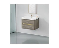 Casainc 30" Wall-Mounted Bathroom Vanity with Sink, Floating Storage Cabinet Stone Resin Countertop and Soft Close Drawers, Natural Oak