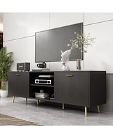 Tv stand with 4 lockers, media console metal feet, wooden entertainment center