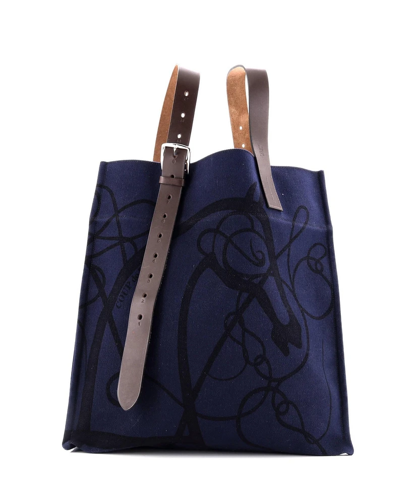Pre-Owned Hermes Etriviere Shopping Tote Printed Toile and Leather