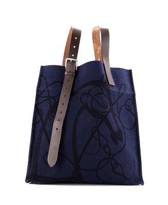 Pre-Owned Hermes Etriviere Shopping Tote Printed Toile and Leather