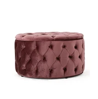 Round Velvet Ottoman Upholstered Footstool for Living Room or Bedroom Soft Polyester Fabric Comfortable Seating Option-The Pop Home