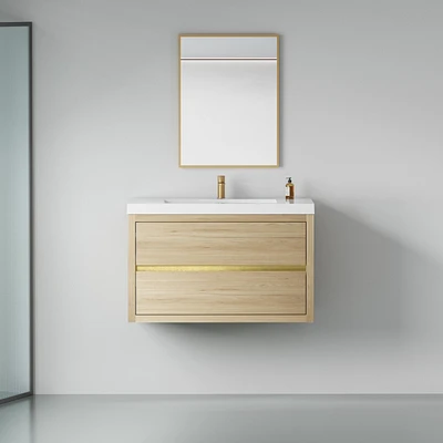 Casainc 36" Wall-Mounted Bathroom Vanity with Sink, Floating Storage Cabinet Stone Resin Countertop and Soft Close Drawers