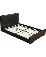 Sturdy Solid Wood Bed Frame with Faux Leather Upholstery