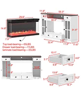30" electric fireplace, recessed fireplace, 1500W, white Tv stand with four drawers