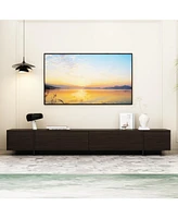 Four-door Tv stand, black wood entertainment center, media console with levers