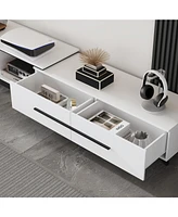 Retractable Tv stand with 4 drawers, media console metal handles and feet, splicable entertainment center