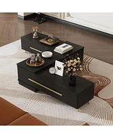 Retractable Tv stand with 4 drawers, media console metal handles and feet, splicable entertainment center