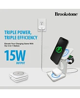 Brookstone Ultra Compact Foldable 3-in-1 Wireless Charging Station for Phone, Apple Watch, and Airpods