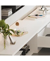 Tv stand with 3 drawers, retractable media console, entertainment center in white wood