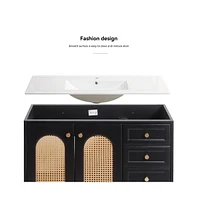 Casainc 36" Bathroom Vanity with Ceramic Sink, Rattan Storage Cabinet Two Doors and Drawer