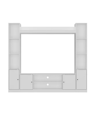 Black four-door Tv stand, media console with movable shelves, multi-purpose entertainment center