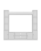 Black four-door Tv stand, media console with movable shelves, multi-purpose entertainment center