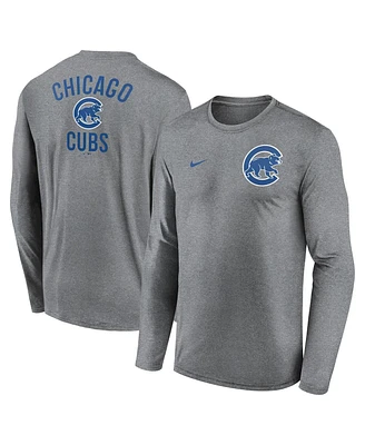 Nike Men's Heather Charcoal Chicago Cubs 2-Hit Legend Performance Long Sleeve T-Shirt