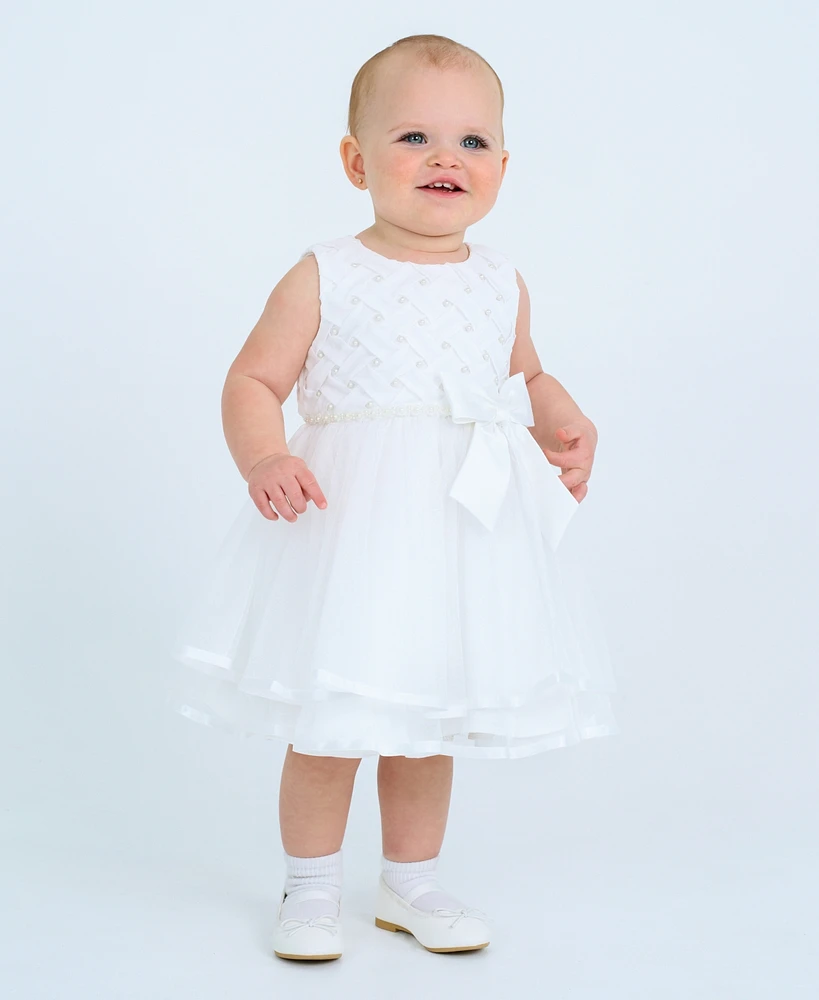 Rare Editions Baby Girls Tiered Pearl Sleeveless Dress